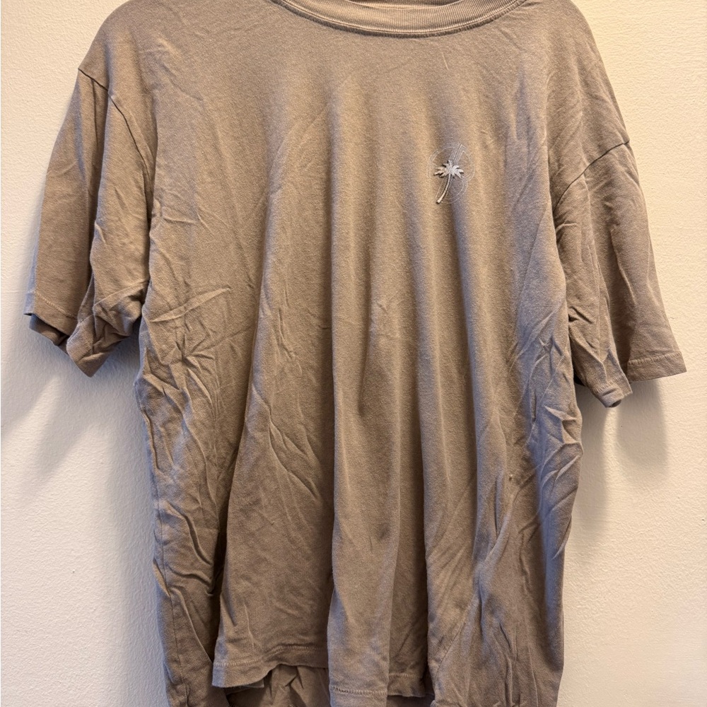 Anine Bing Taupe Short Sleeve Tee with Palm Design